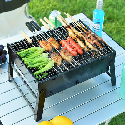 户外便携式烧烤炉小黑钢碳烤炉BBQ烧烤用品家用折叠炉批量定制