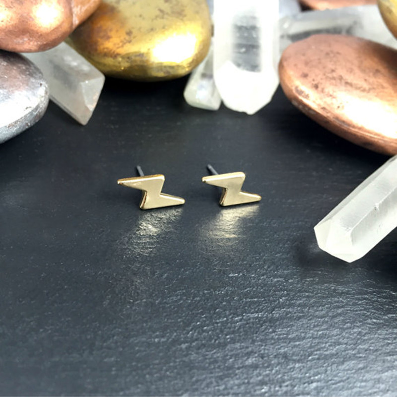 Hand Drawn Brushed Lightning Stud Earrings display picture 4