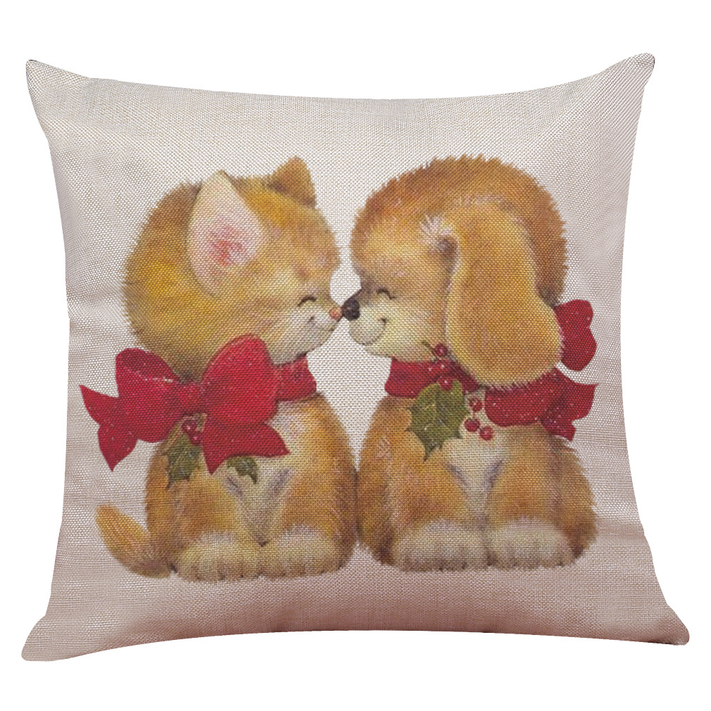 亚马逊 eBay 跨境热卖爆款圣诞卡通猫狗棉麻抱枕套 亚麻抱枕