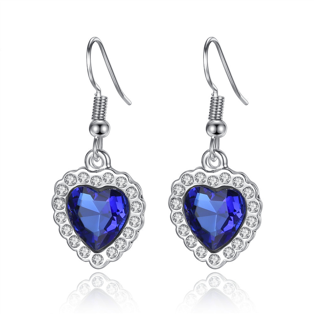 Ocean Heart Crystal Earrings display picture 1