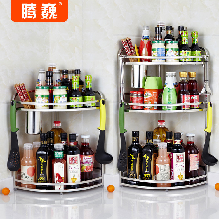 腾巍三层不锈钢置物架调味架厨房收纳架多层转角架壁挂式批发|ru