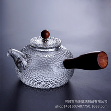 玻璃小号茶壶木侧把锤纹玻璃壶煮泡茶器功夫茶具