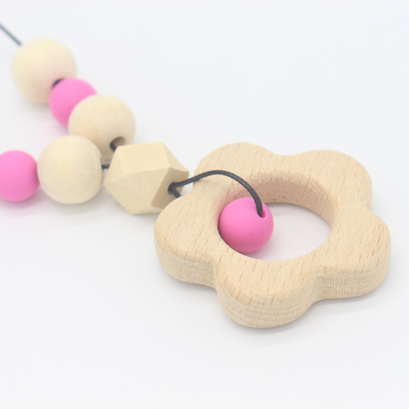 Mordedor bebé collar bebé cuentas de silicona de madera masticar mordida pegamento niños molar joyería colgante collar