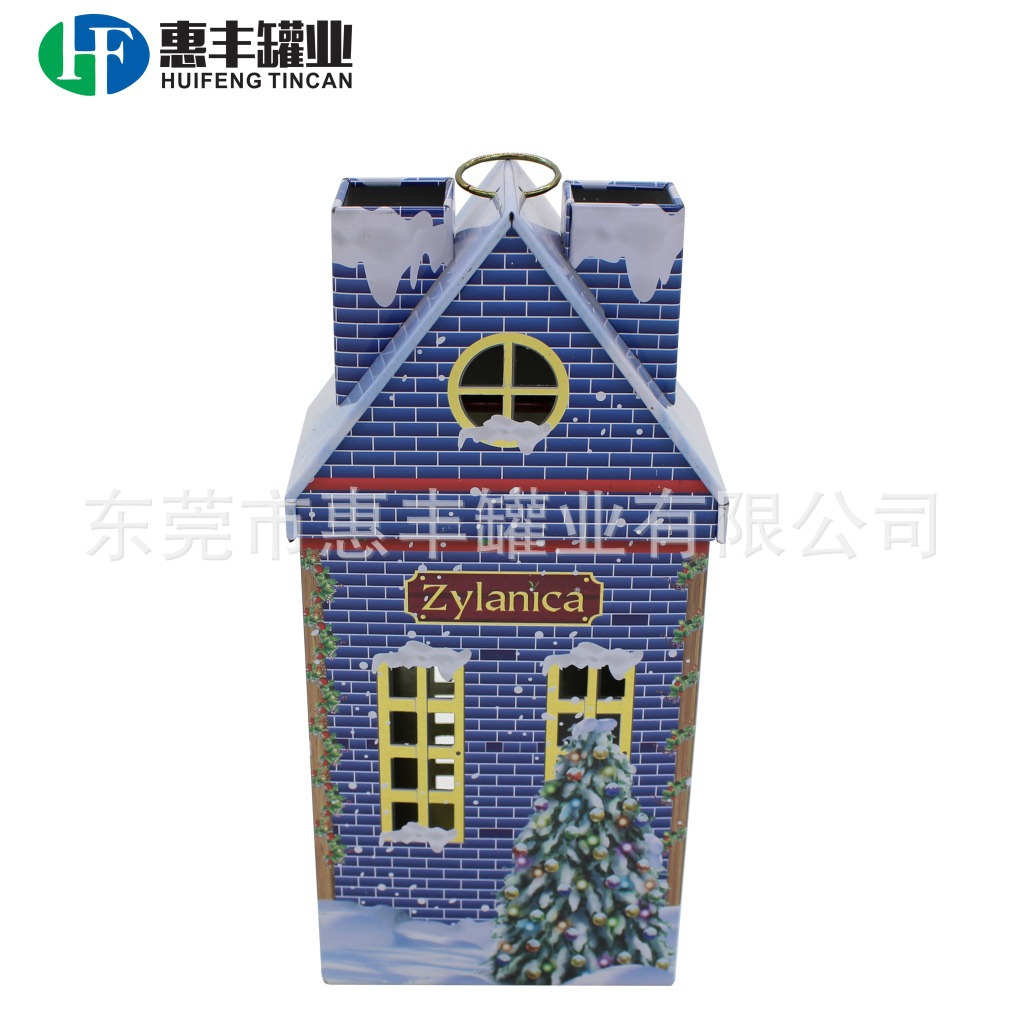 定制新颖烟囱房屋型铁罐 圣诞礼品马口铁盒 tin box存钱收纳铁罐