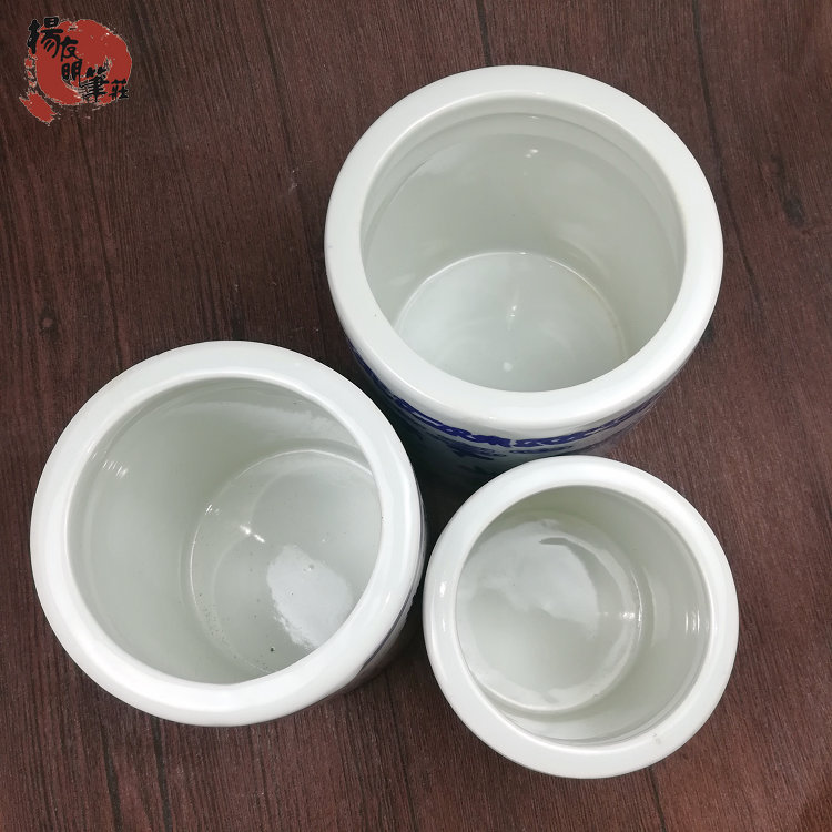 경덕진 청화백자 펜홀더 대, 중, 소 원형 용 무늬 쌍룡 놀음 진주 붓 서예 그림 연수반 사보 학습