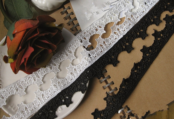 日版手工服装DIY辅料 水溶丝线刺绣 星星小花边 宽2cm