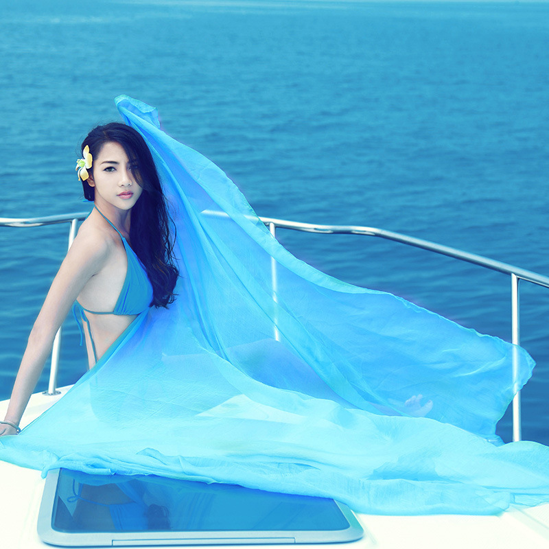 Silk Scarf Women's Spring and Autumn Super Long Solid Color All-match Air Conditioning Shawl Summer Sunscreen Beach Towel Korean Style Chiffon Scarf