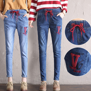 Elastic waist jeans trousers Korean Edition slim elastic