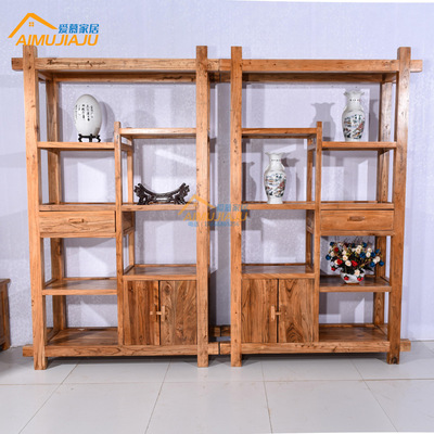 Chinese style Old Elm Shelf Chinese style solid wood Treasure House Shelf Solid wood bookcase Curio Display rack