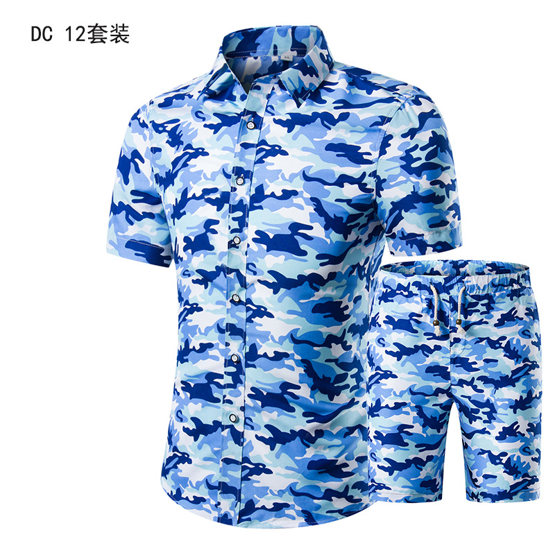 AliExpress Men's Large Size Camouflage Short-sleeved Suit Summer New Foreign Trade Short-sleeved Shirt Camouflage Shorts