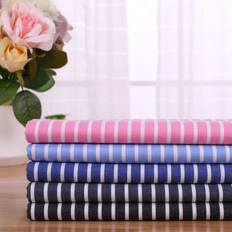 纯棉色织布 休闲男女衬衫细条纹面料 多色工装职业装布料现货直销