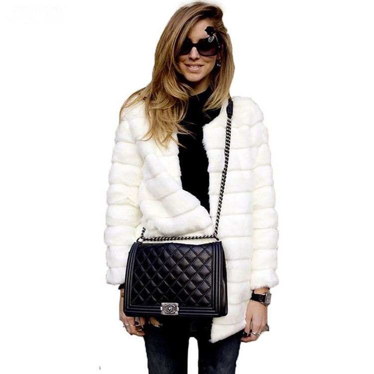 Plus Size Autumn and Winter Mink New Fur Mid-Length Round Neck Outwear Jacket Artificial Fur Outwear Women Thickeneded