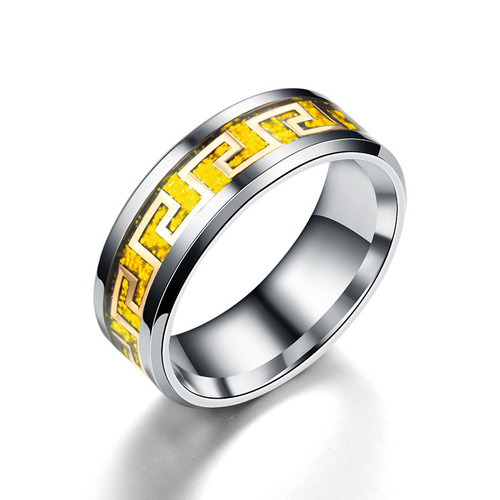 New cross-border European and American micro-glazed Great Wall pattern men's and women's personalized titanium steel rings factory direct sales and wholesale