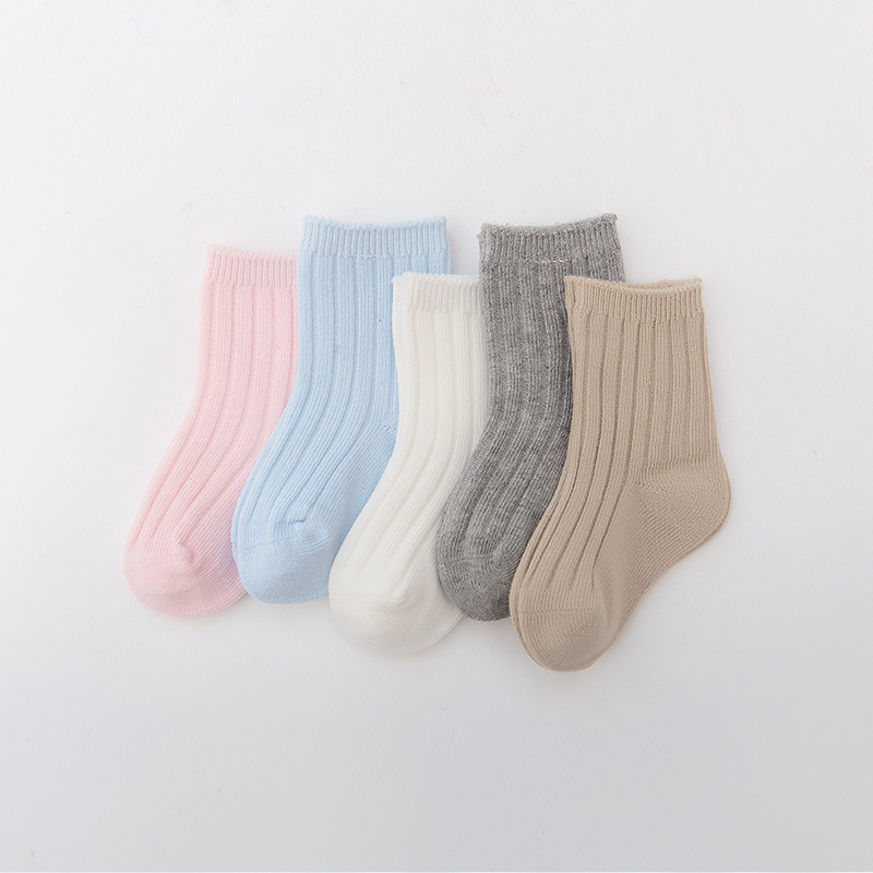 Calcetines para niños primavera y otoño aguja doble color sólido algodón peinado boca suelta calcetines para bebés niños y niñas calcetines de media pantorrilla calcetines para bebés