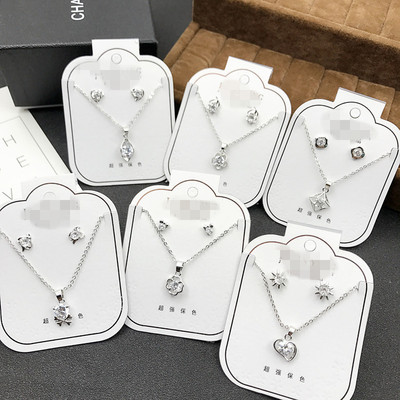 Korean Edition summer new pattern zircon Ear Studs Necklace suit wholesale Earrings Pendant Two piece set Yiwu Jewelry