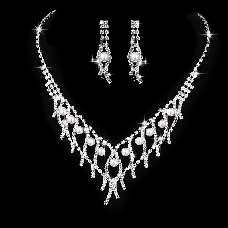Moda Geométrico Diamante De Imitación Enchapado Aretes Collar 1 Juego display picture 3