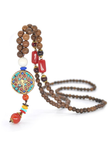 2pcs long Buddhist Bead Necklaces for Ethnic style sweater chain pendant with accessories for men and women yoga meditation retro necklaces