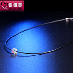 925纯银多款黑皮绳链 时尚韩版颈链锁骨链水晶项链饰品批发