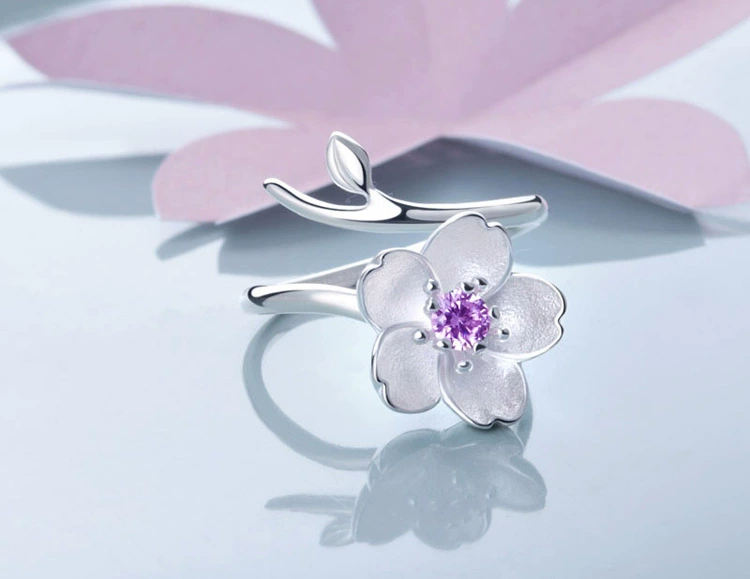 One size gemstone ring, accessory, silver 925 sample, flowered, 925 sample silver, wholesale