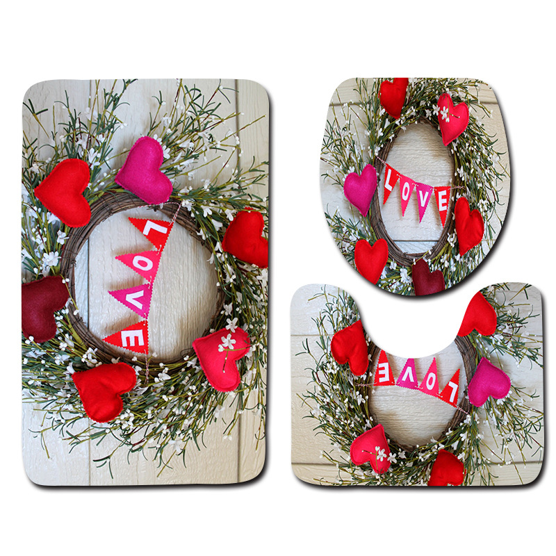 Serie europea y americana Día de San Valentín baño aseo piso estera 3 piezas conjunto Amazon deseo suministro de entrega de una sola pieza