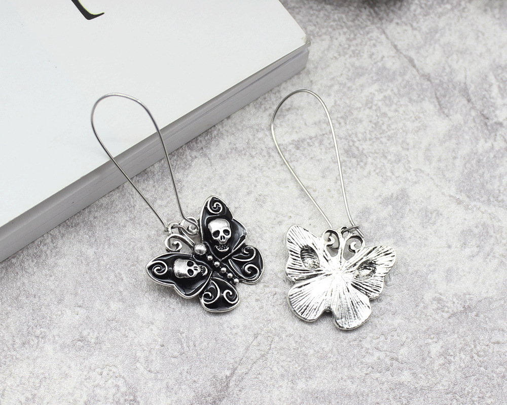 Butterfly, Skull Pattern 1 Pair Halloween Punk Streetwear Butterfly Skull Alloy Drop Earrings