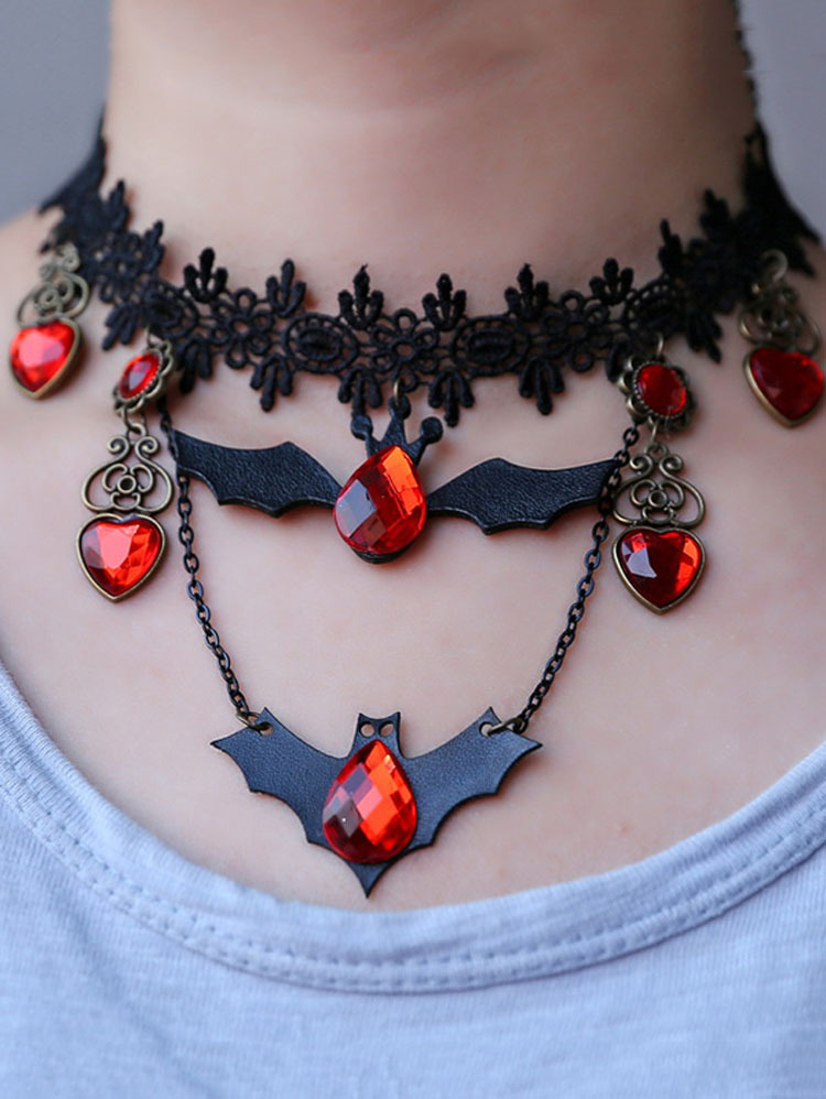 Girocollo choker in pizzo a pipistrello retro gioielli halloween_voghion.com