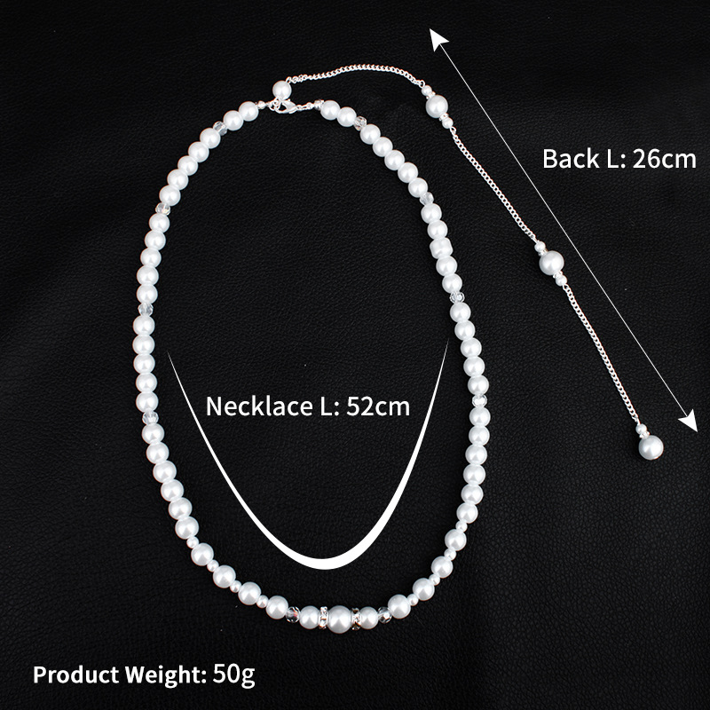 Fashion Simple Long Diamond-studded Pearl Back Body Chain Pendant Tassel Necklace Jewelry display picture 7