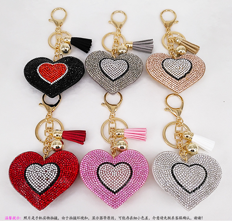 Neue Koreanische Samt Diamant Liebe Quaste Tasche Auto Ornament Pfirsich Herz Schlüsselbund display picture 12