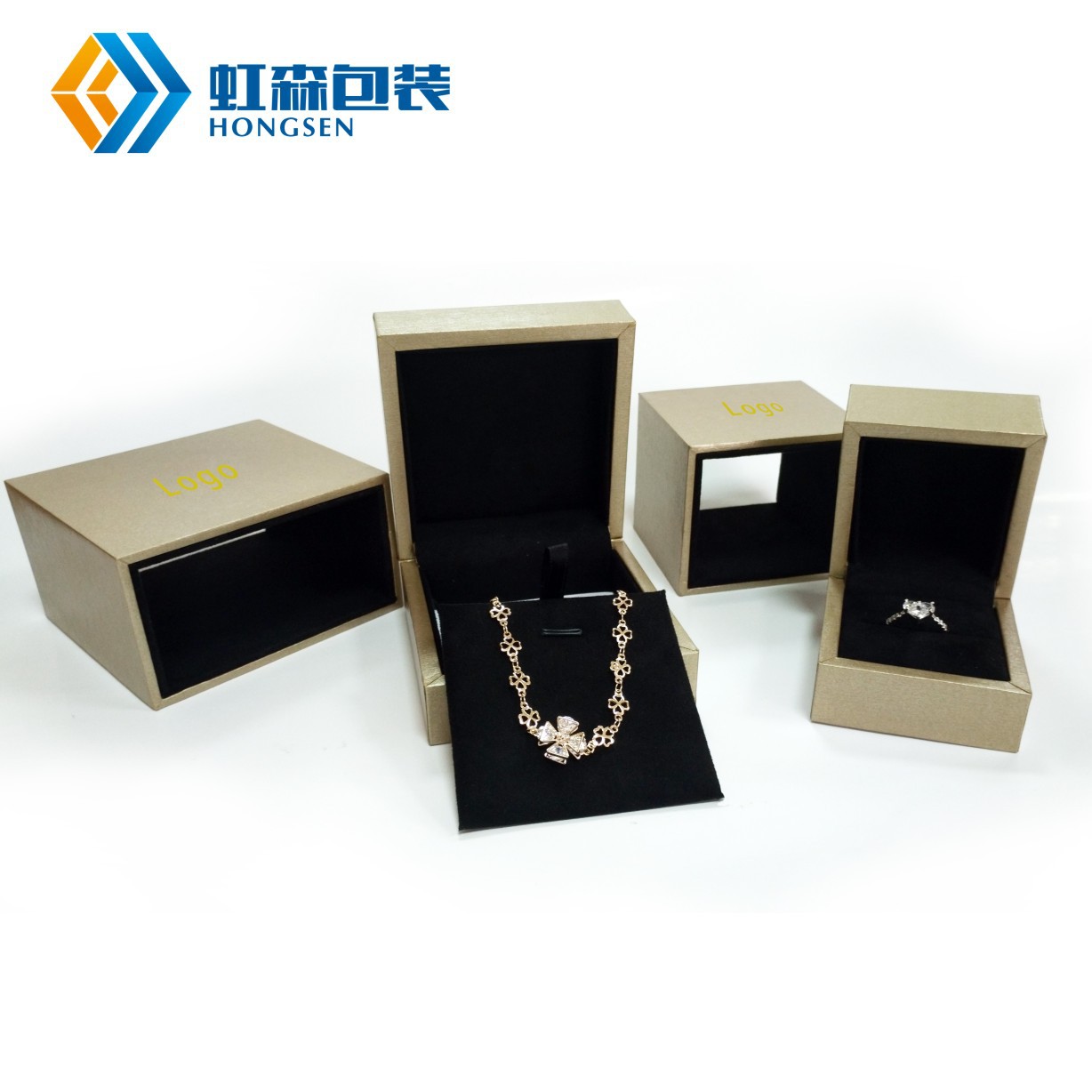 专属Logo金色树纤纹抽屉式首饰盒戒指盒项链珠宝首饰包装盒