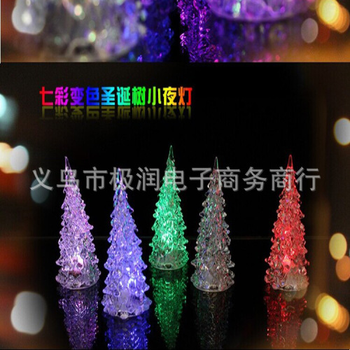 Acrylic Christmas tree, children's luminous toys, LED colorful crystal flashing night light, Christmas gifts hot sale