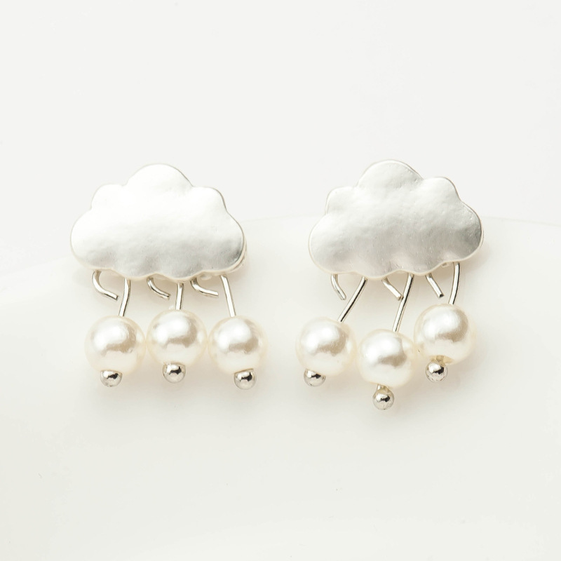 Sweet Pearl Cloud Black Cloud Stud Earrings Gold Plated Silver Glossy Water Drop Rain Drop Ear Studs Wholesale display picture 12