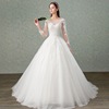 Winter wedding dress new Korean version of simple brides marry a word shoulder repair small trailing long sleeves