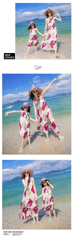 Hot mom 2018 mùa hè mới bohemian thanh lịch voan treo cổ váy mẹ và con gái váy dài đi biển váy mẹ-con - Trang phục dành cho cha mẹ và con