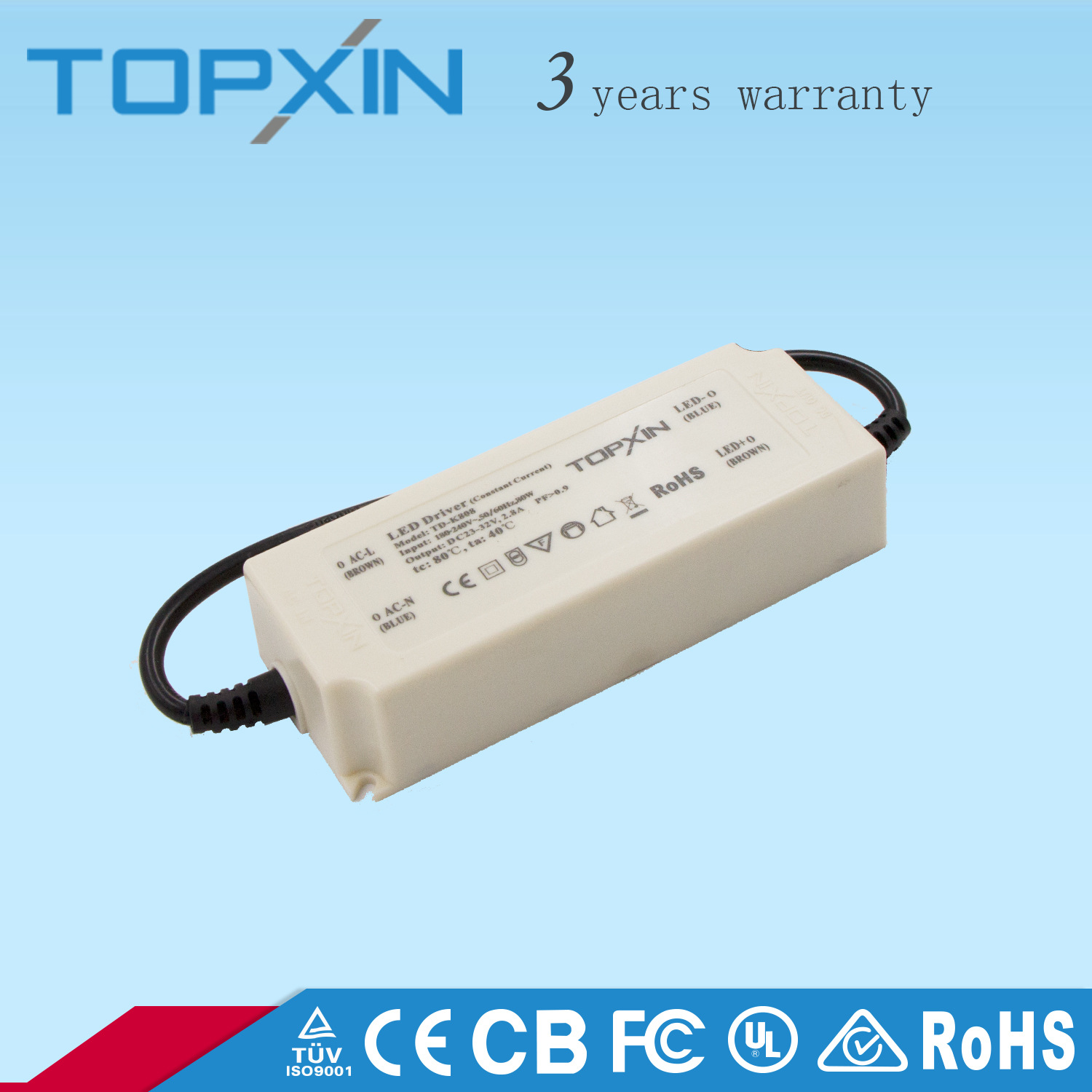 LED防水驱动电源 50~60W 高PF值 IP67 CE认证  ROHS认证