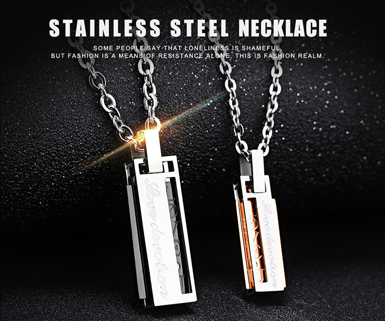 Fashion Jewelry Diamond Pendant Pure Steel With Chain Titanium Steel Couple Necklace display picture 1