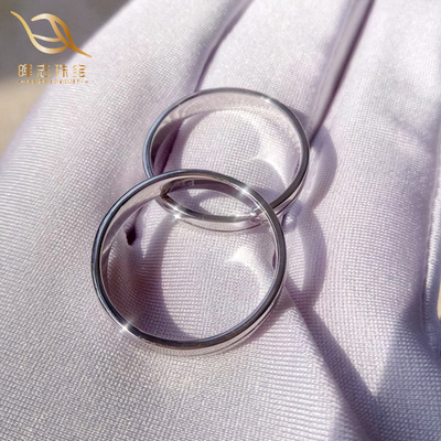 晖志正品光圈925銀鍍18K白金情侶對戒簡約線條戒指半手工鑲嵌鑽戒