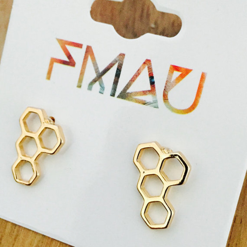 New Simple Honeycomb Stud Alloy Plating Hollow Geometric Hexagon Stud Earrings Wholesale display picture 4