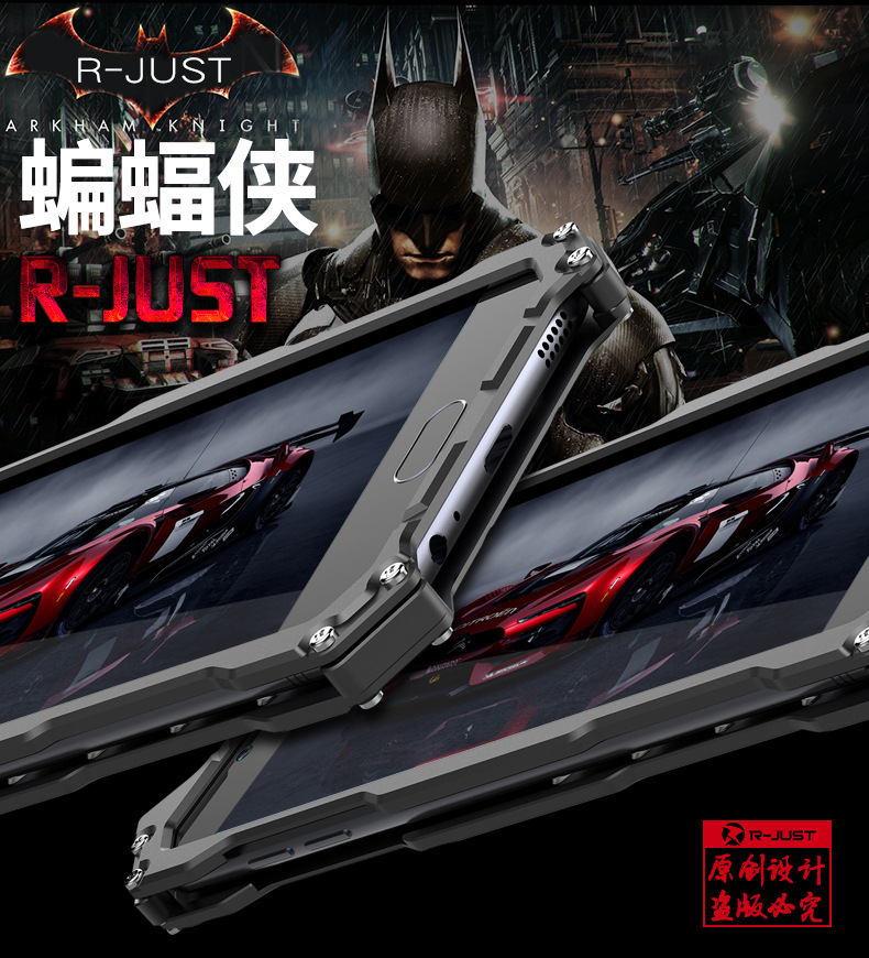 R-Just Batman Shockproof Aluminum Shell Metal Case with Custom Batarang Stent for Samsung Galaxy A9 Star & Samsung Galaxy A9 Star Lite & Samsung Galaxy A8 Star