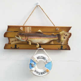 仿古做旧创意仿真鱼挂件木质工艺品墙壁面门后衣帽挂壁挂饰批发