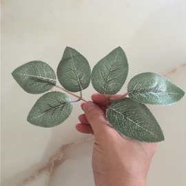 仿真花叶配件 玫瑰六叶 银色六叉丝印玫瑰叶 仿真玫瑰花编织袋批