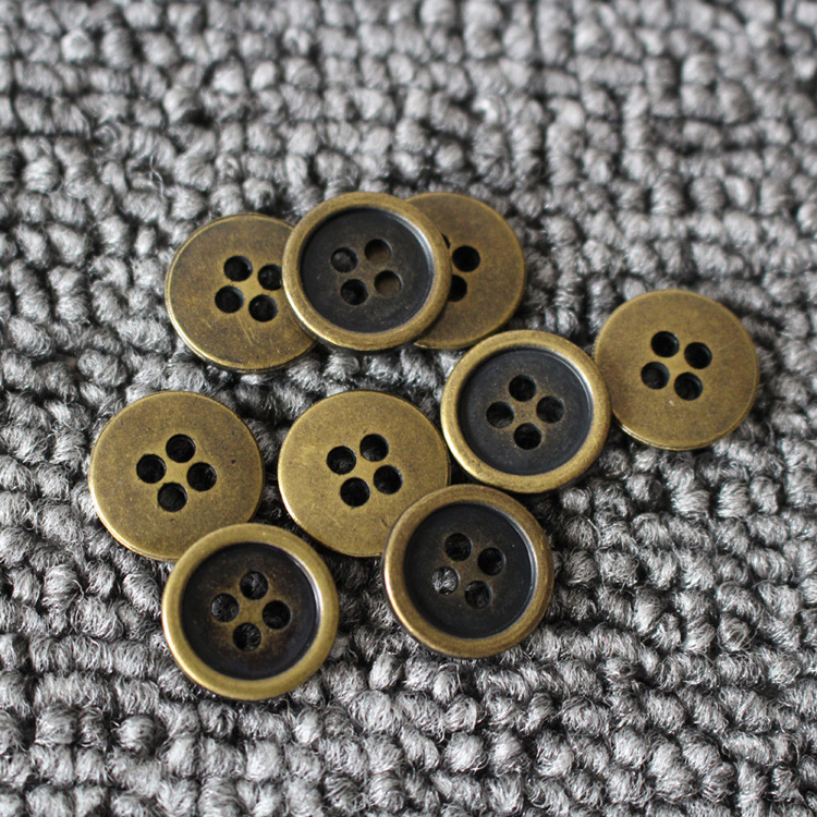 厂家现货金属四孔纽扣衬衫衬衣纽扣四眼扣衬衣扣青铜色15mm