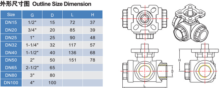 三通不锈钢电动球阀  L型电动三通球阀AC220V 电动阀