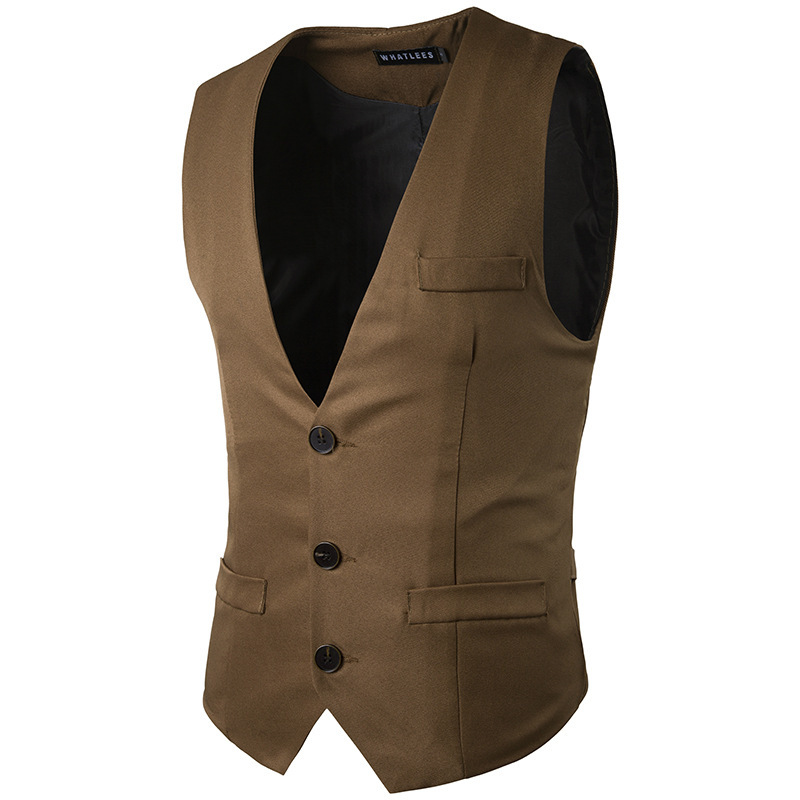 Sumitong new men's single row three button solid color slim waistcoat gentleman suit vest thin casual coat