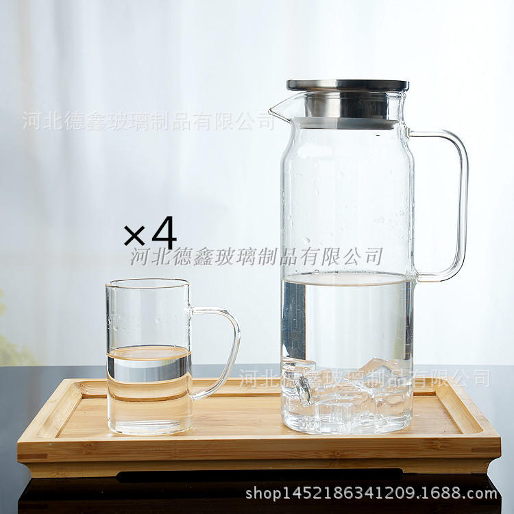 Botella de agua fría de vidrio borosilicato cubierta de acero inoxidable botella de agua fría gran capacidad flor tetera taza de agua Jarra jugo olla traje