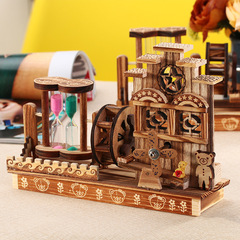 Creative rotating sand wooden music box, vintage turning water wheel music box, living room decoration, couple gift