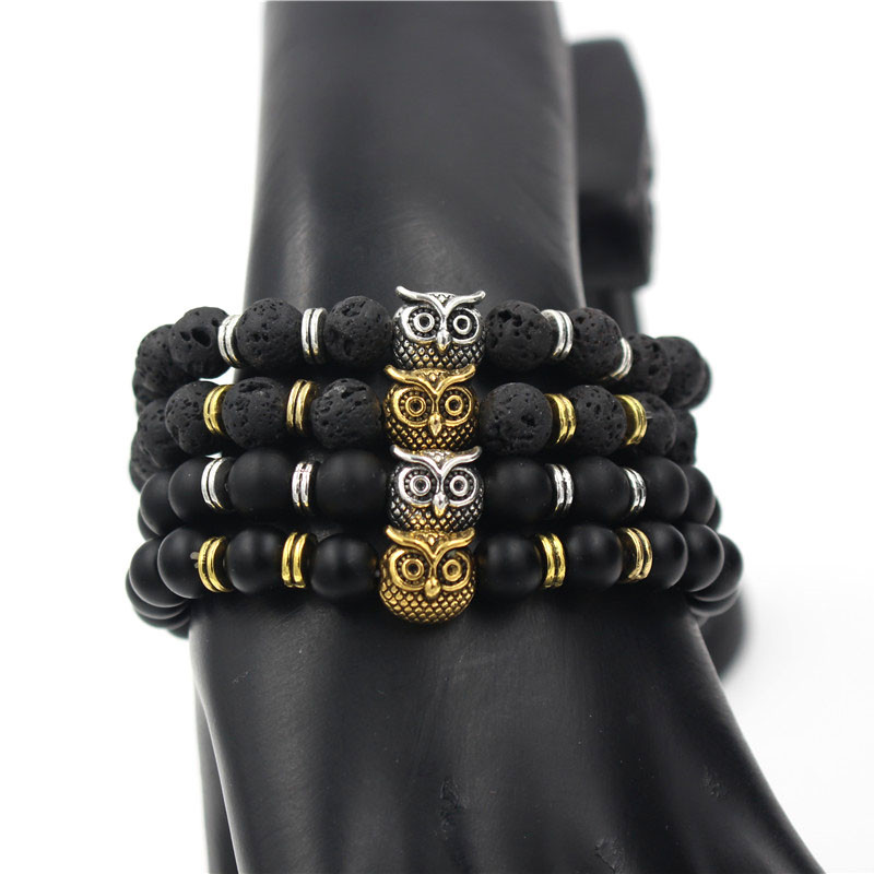 Fashion Owl Bead Stretch Bracelet Natural Lava Volcanic Agate Bead Energy Bracelet display picture 10