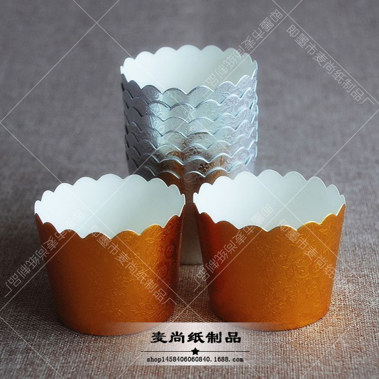 Oro y plata rojo y azul patrón taza pastel taza de papel Qi Feng papel soporte medio papel de aluminio resistente a altas temperaturas taza de papel para hornear