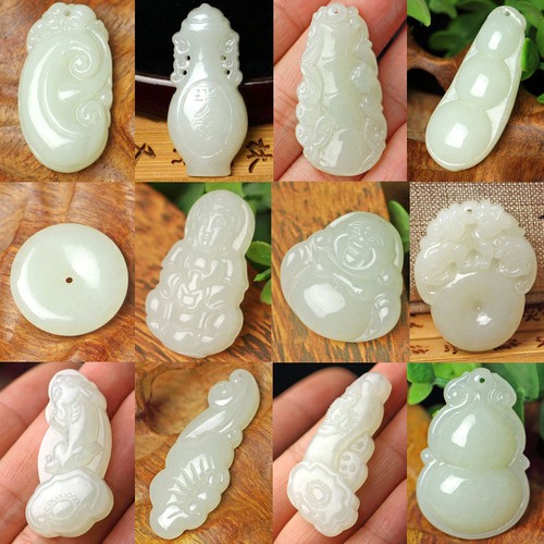 Xinjiang Hotan Jade White Jade Pendant Korean Material Pendant Wholesale Guanyin Buddha Ruyi Lock Dragon and Phoenix Pixiu