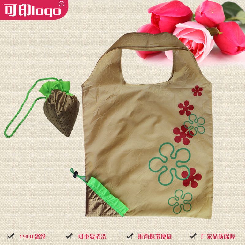 现货批发厂家直供定制草莓烫金折叠购物袋可加印logo广告礼品