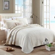 跨境床上三件套 欧美纯色绣花床盖 纯棉空调被夏凉被厂家批发